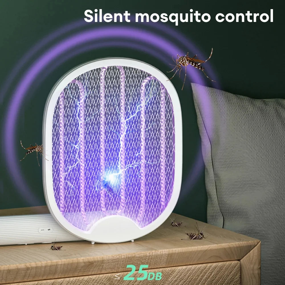 Foldable Electric Mosquito Killer Racket - 3000V Bug Zapper with UV Light, USB Rechargeable Fly Swatter Insect Trap