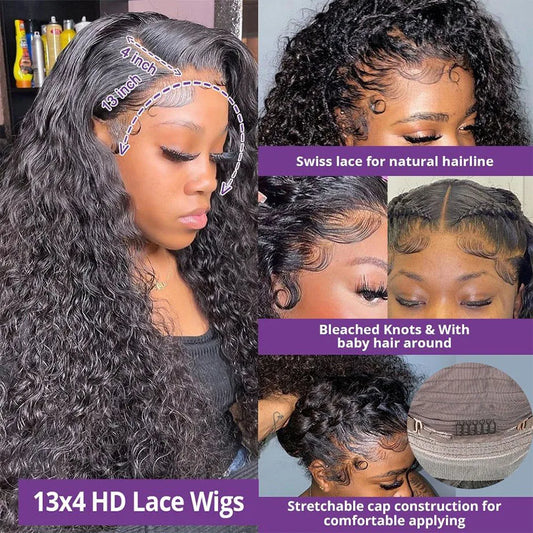 30 40 46 Inch Curly Wigs Transparent 13x6 HD Lace Frontal Human Hair Wig 250 Density 13x4 Deep Wave Frontal Wig For Women 5x5