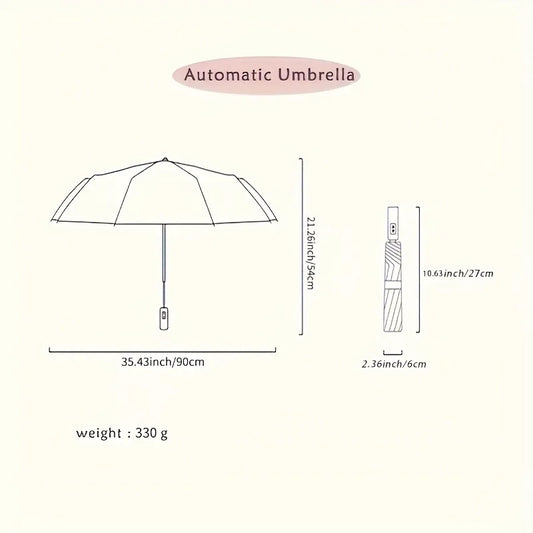 8-Rib Automatic High Quality Umbrella - One-Touch Open/Close, Compact Foldable Design for Men & Women, Navy & Black, Business &