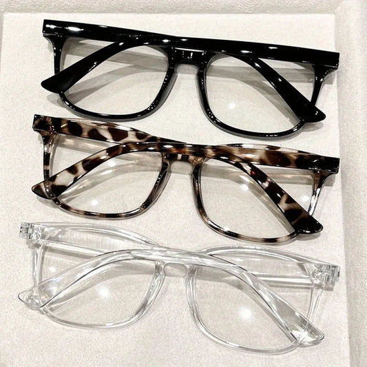 3-pack women's square leopard print Y2K clear glasses, classic & cute.
