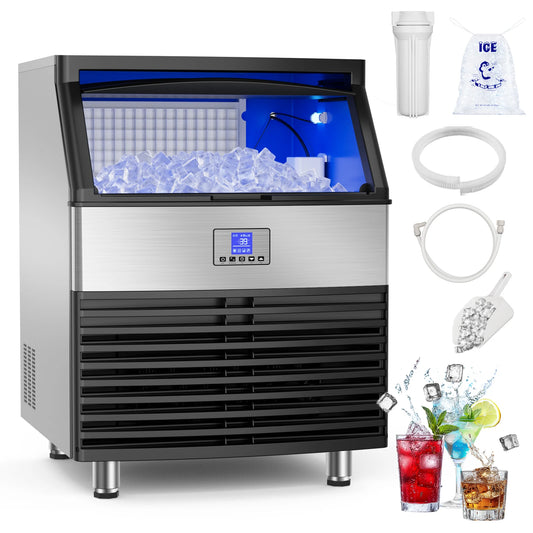 Commercial Ice Maker Machine 450LBS/24H Under Counter Ice Machine Upgrade Compressor 120LBS Storage Bin Freestanding Ice Maker