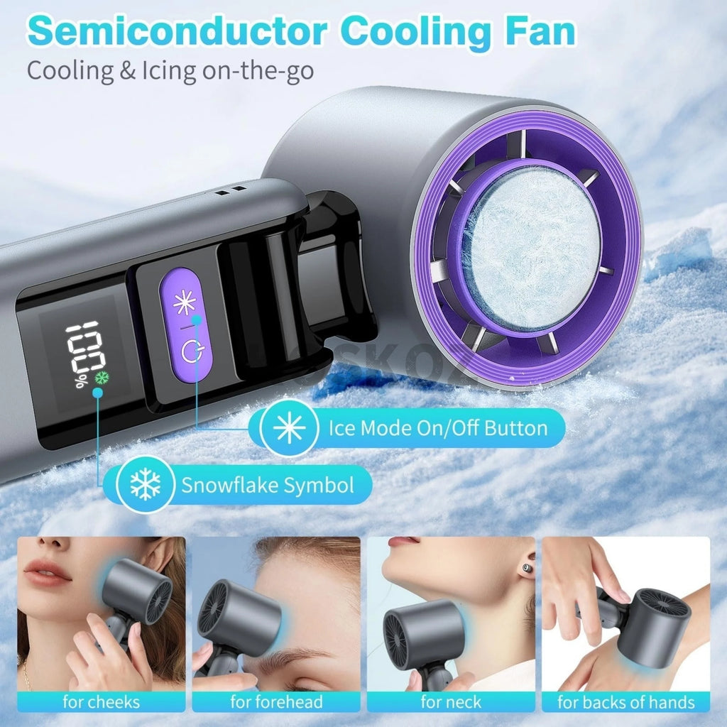 Portable Turbo Hand Fan – 5 Speed, 4000mAh, Flashlight