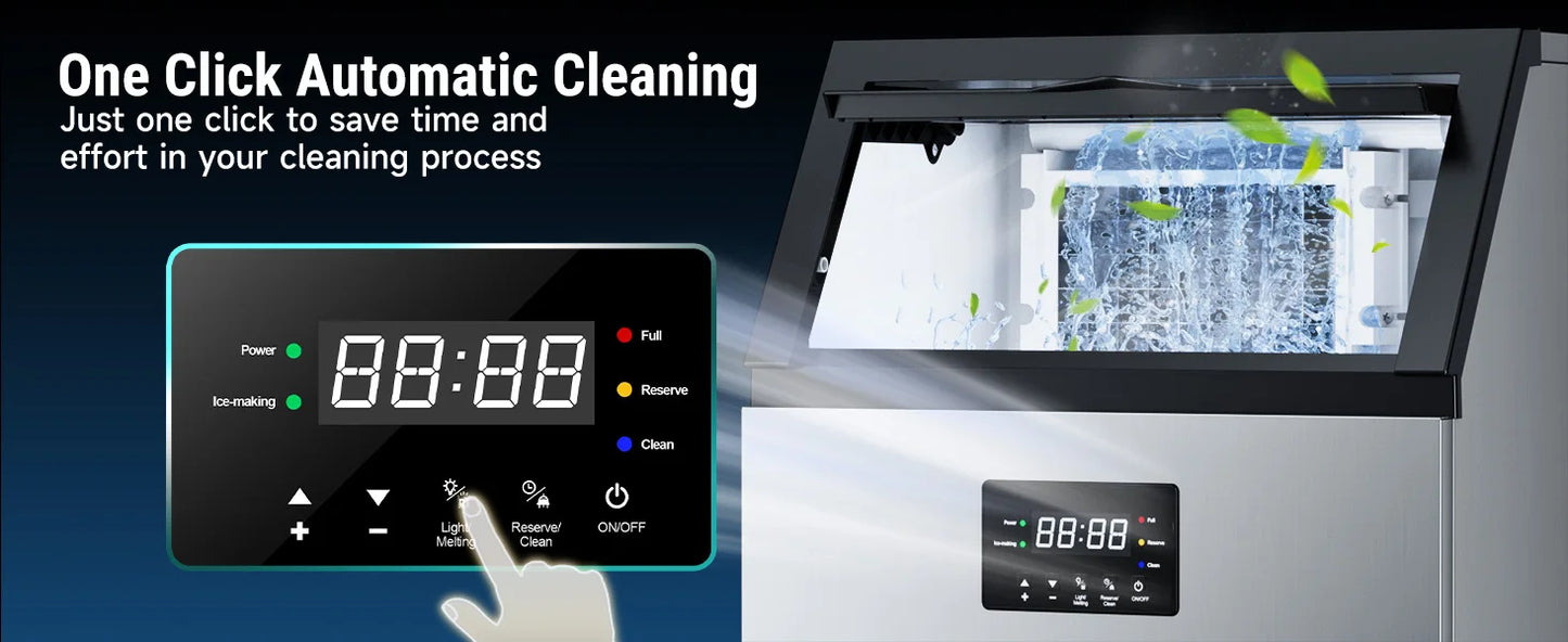 Commercial Ice Maker Machine Stainless Steel Under Counter Ice Maker with 34LBS Ice Bin Freestanding Ice Machine for Home Cafe