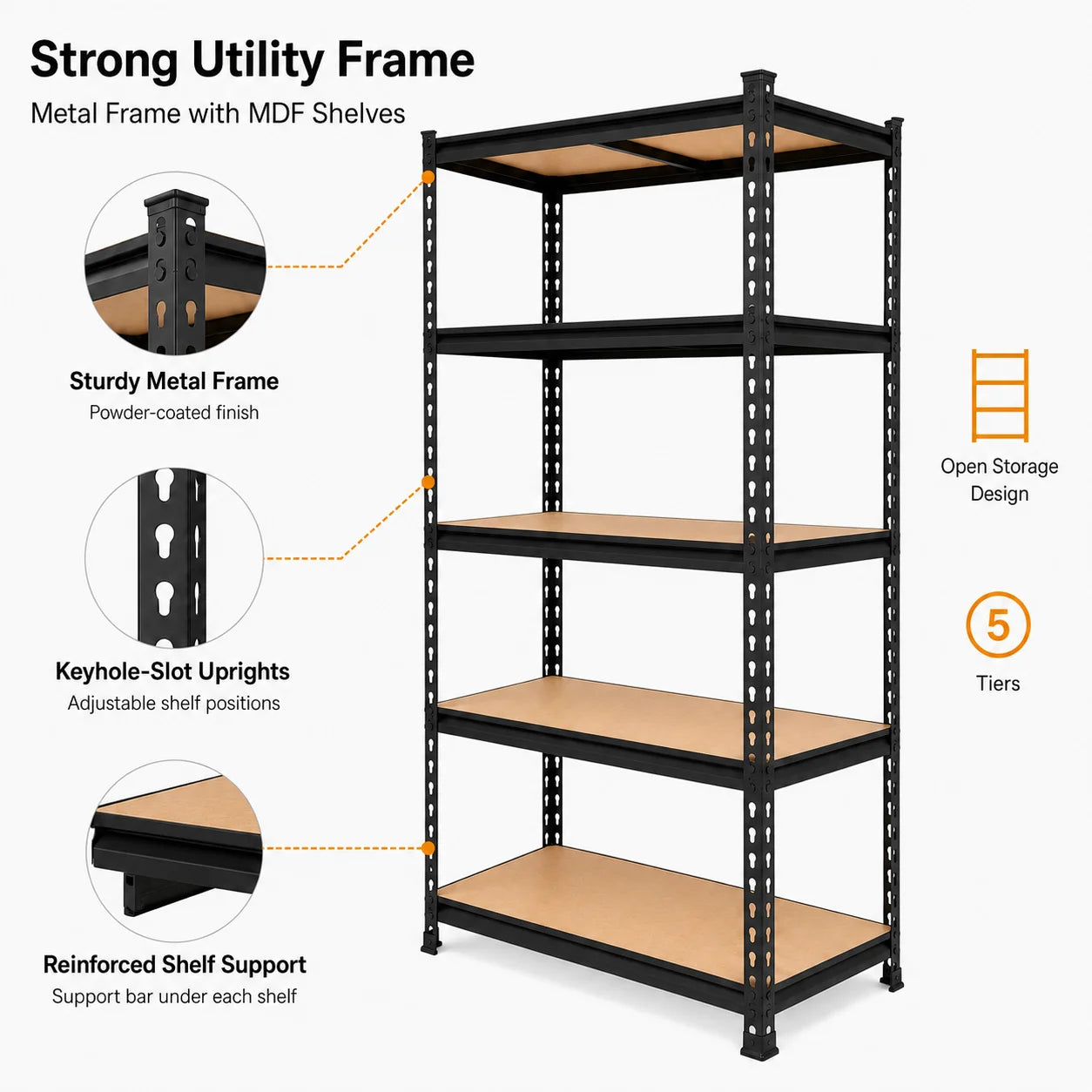 5-Tier Heavy Duty Metal Shelving Unit – Adjustable