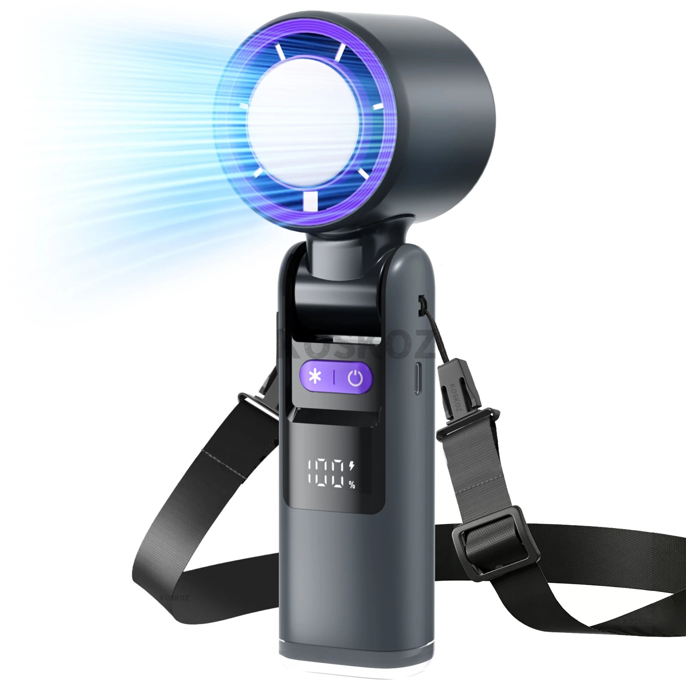 Portable Turbo Hand Fan – 5 Speed, 4000mAh, Flashlight