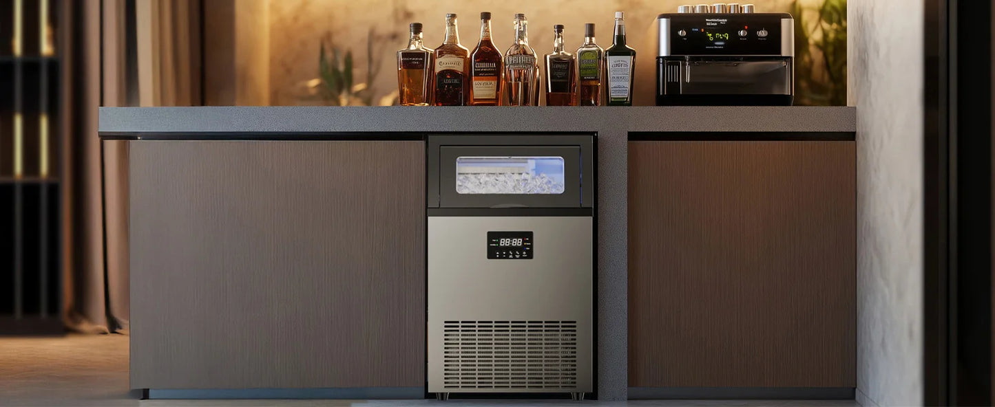 Commercial Ice Maker Machine Stainless Steel Under Counter Ice Maker with 34LBS Ice Bin Freestanding Ice Machine for Home Cafe