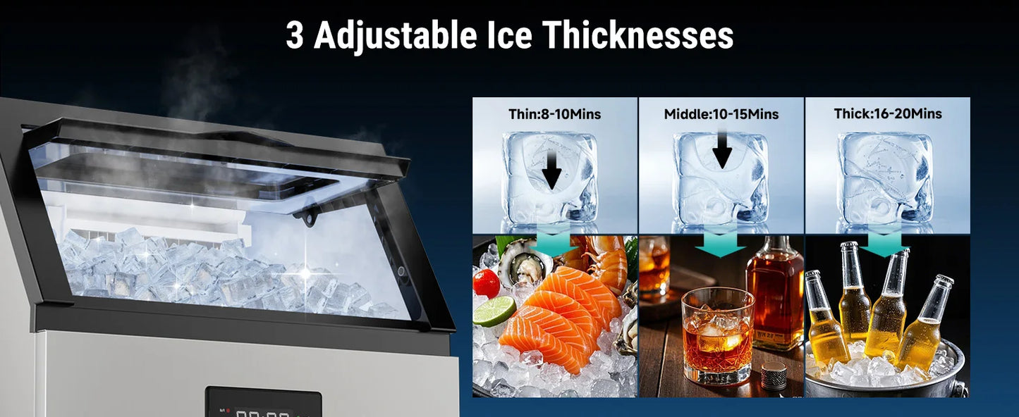 Commercial Ice Maker Machine Stainless Steel Under Counter Ice Maker with 34LBS Ice Bin Freestanding Ice Machine for Home Cafe