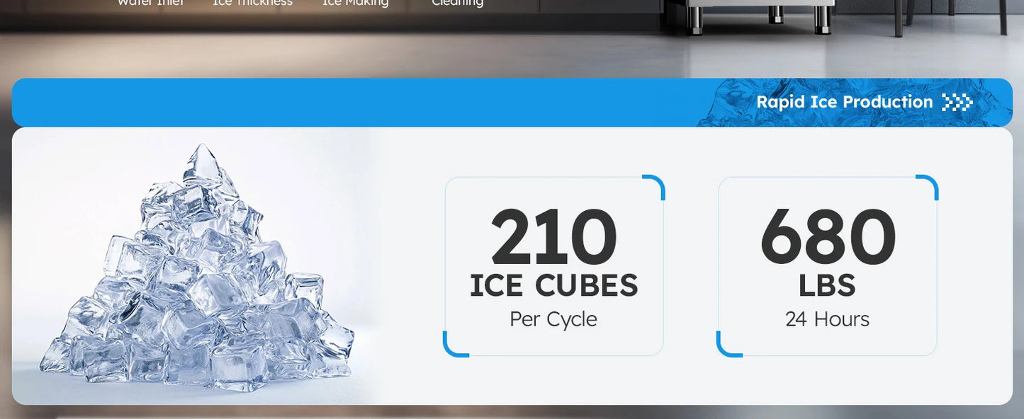 Commercial Ice Maker Machine 680LBS/24H, 560LBS Storage Bin, Commercial Ice Machine with Self- Cleaning Industrial Ice Machine