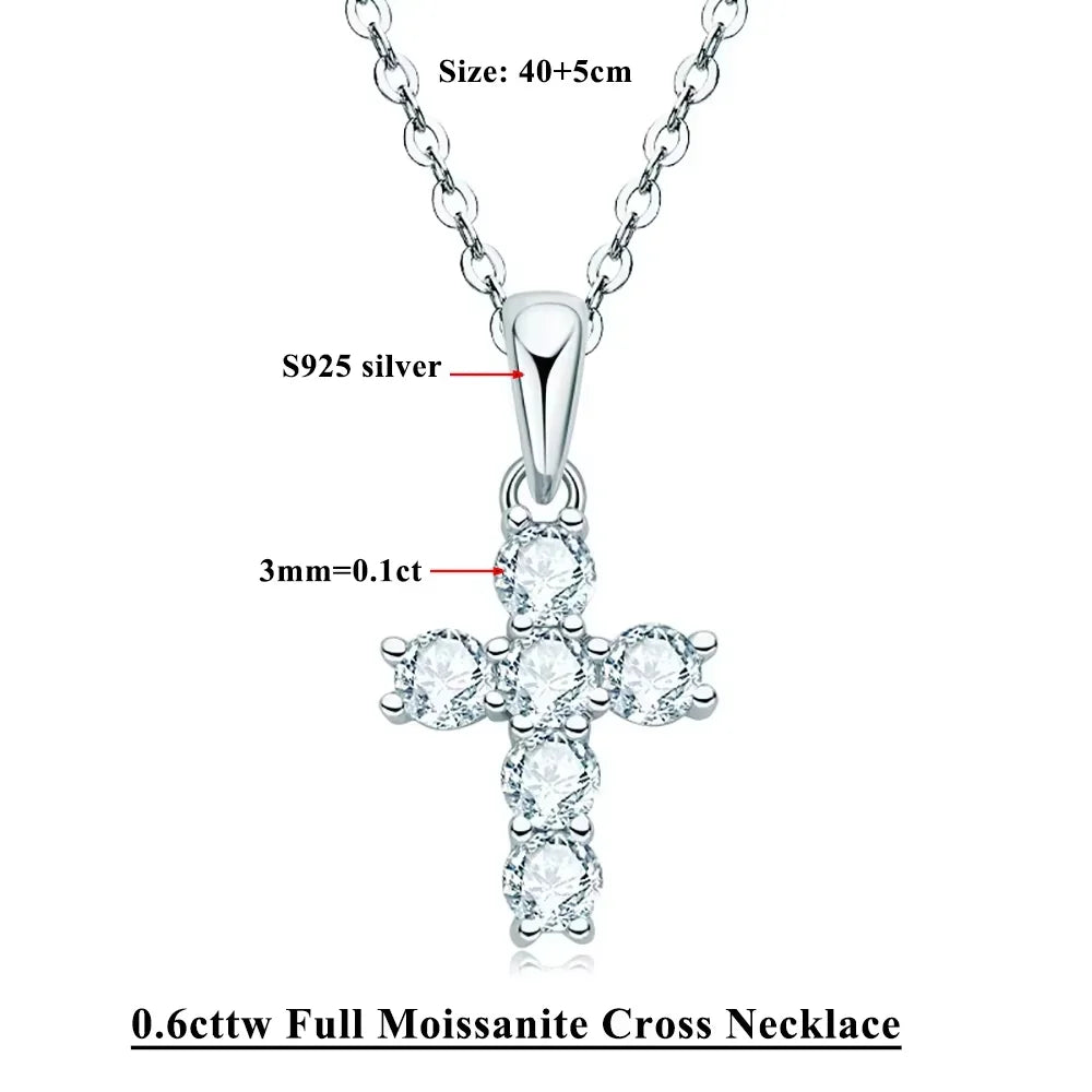 Serenity 3ct D Moissanite Cross Necklace Women Men Gift S925 Sterling Silver Jesus Pendant Necklace Chain Wedding Bridal Jewelry