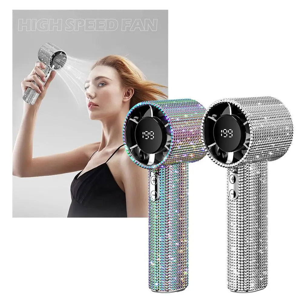 New Diamond Handheld Small Fan 199 gears adjustment Portable Handheld Turbo Fan Luxury Modes Digital Display Electric Fan