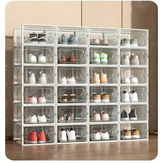 6/12pcs Transparent Shoe Boxes Stackable Shoe Cases Storage Plastic Shoes Box Dustproof Sneaker Boxes Shoes Furniture Organiz