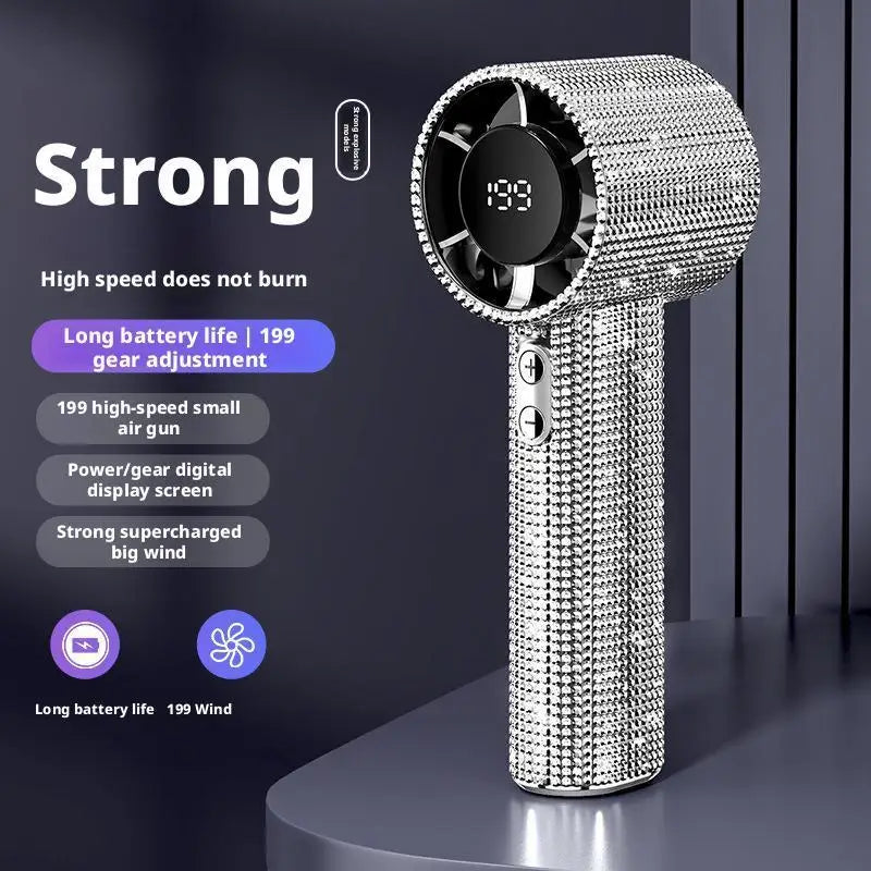 New Diamond Handheld Small Fan 199 gears adjustment Portable Handheld Turbo Fan Luxury Modes Digital Display Electric Fan