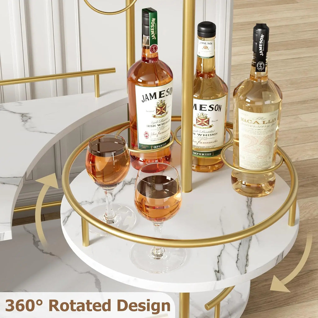 4-Tier Gold Bar Cart with Wine Rack & Glass Holder