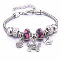 Pink Butterfly Charm Beaded Bangle Bracelet