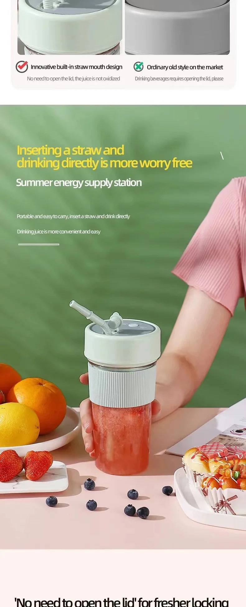 Portable Juicer Usb Rechargeable Wireless Mini Smoothie Blender Mixer Fruit Juice Maker Electric Juicer Machine Glass Cup