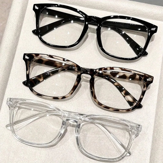 3-pack women's square leopard print Y2K clear glasses, classic & cute.