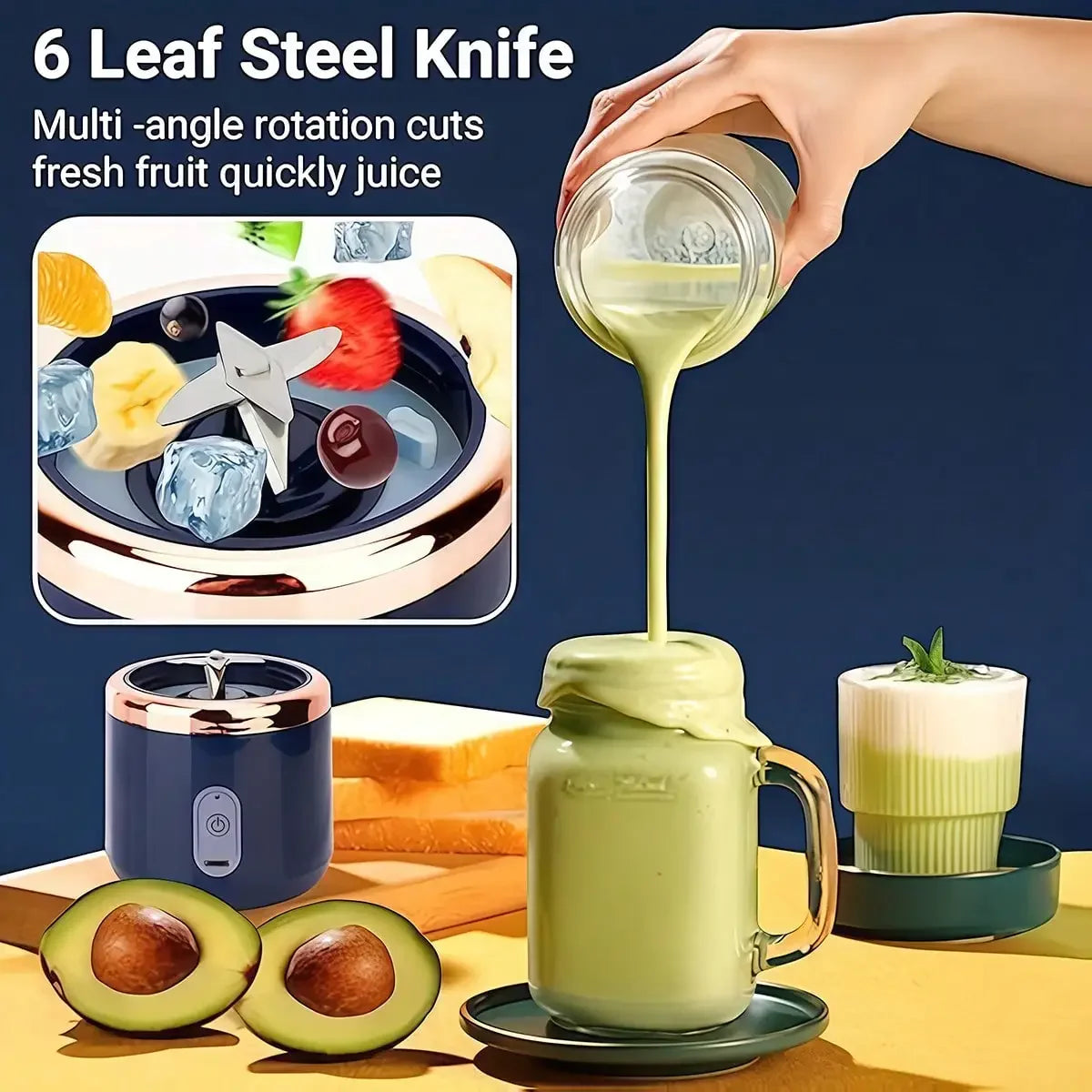 450ml Portable Juicer Blender 45W Smoothie Maker with Juice Cup Fruit Veggie Ice Crusher Gym-to-Kitchen Gift