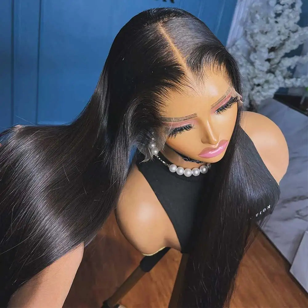 40-42" HD Lace Frontal Human Hair Wig – Glueless, Bone Straight
