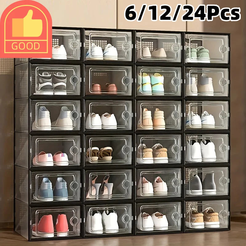 Foldable Stackable Transparent Shoe Box with Lid