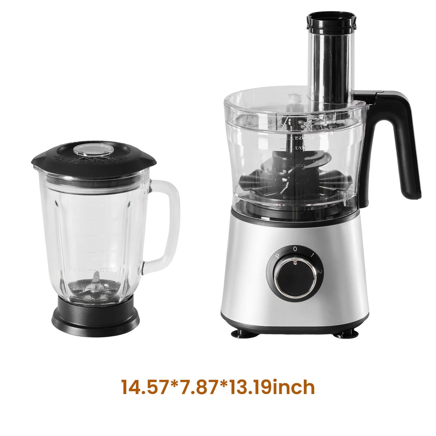Food Processor Blender Combo for Vegetable, Dough, Safety Lock with 1.5L Glass Jar