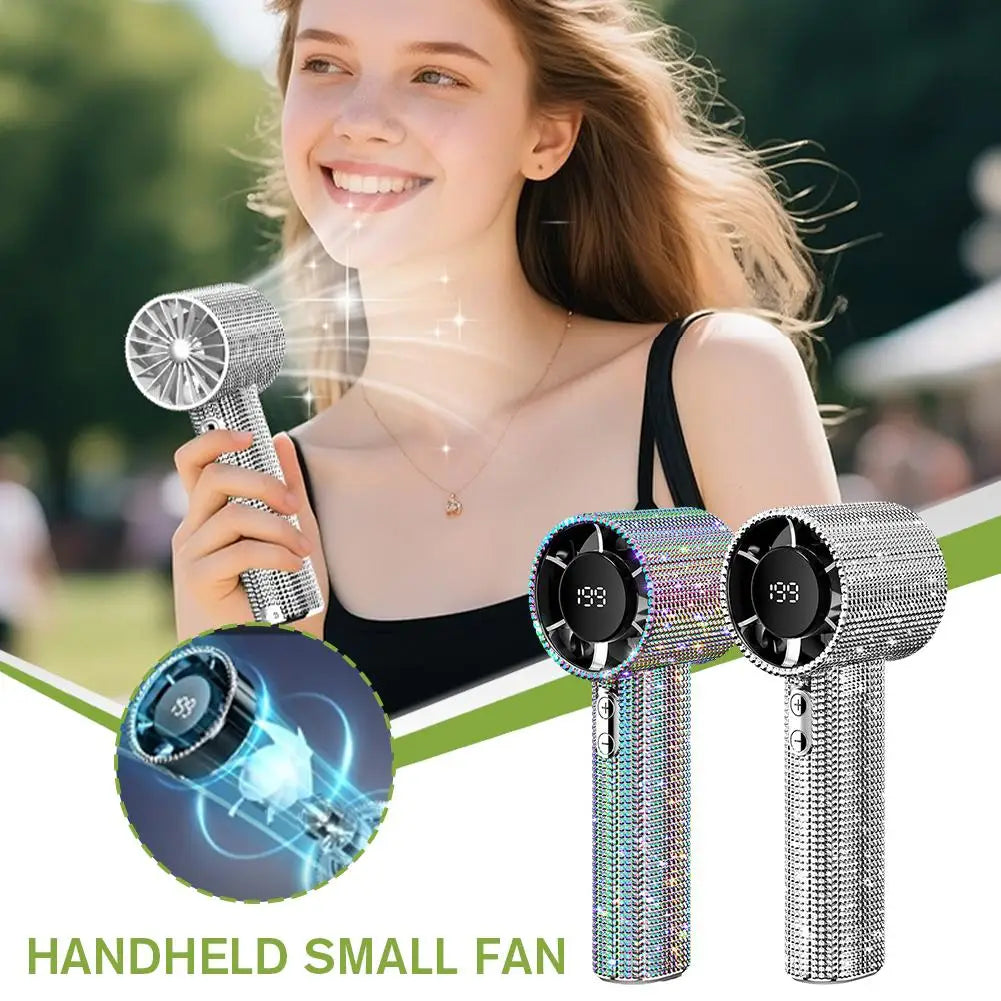 New Diamond Handheld Small Fan 199 gears adjustment Portable Handheld Turbo Fan Luxury Modes Digital Display Electric Fan