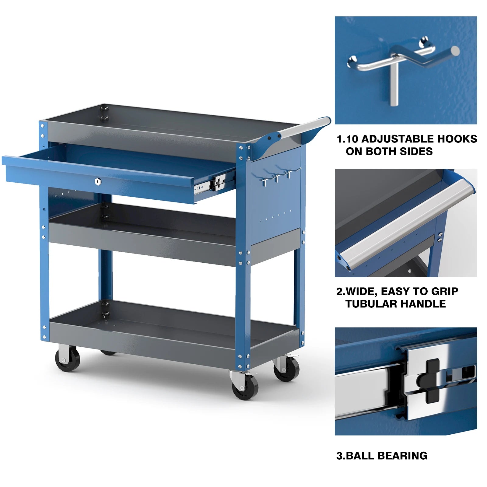 AIRAJ 3-Tier Heavy Duty Rolling Tool Cart with Drawers