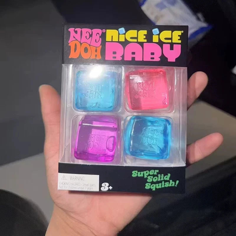 Needoh Mini Ice Cube Squishy Stress Balls – 4 Pack