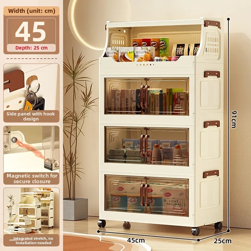 3/4-Tier Rolling Storage Cabinet – Flip Top & Clear Doors