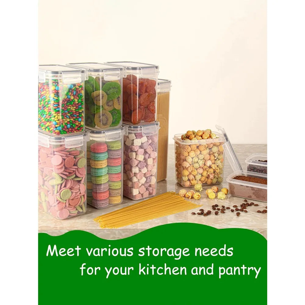 42PCS Kitchen Pantry Storage Containers Set, Airtight Sealed Lids, BPA-Free Plastic Canisters for Cereal, Rice, Flour & Sugar