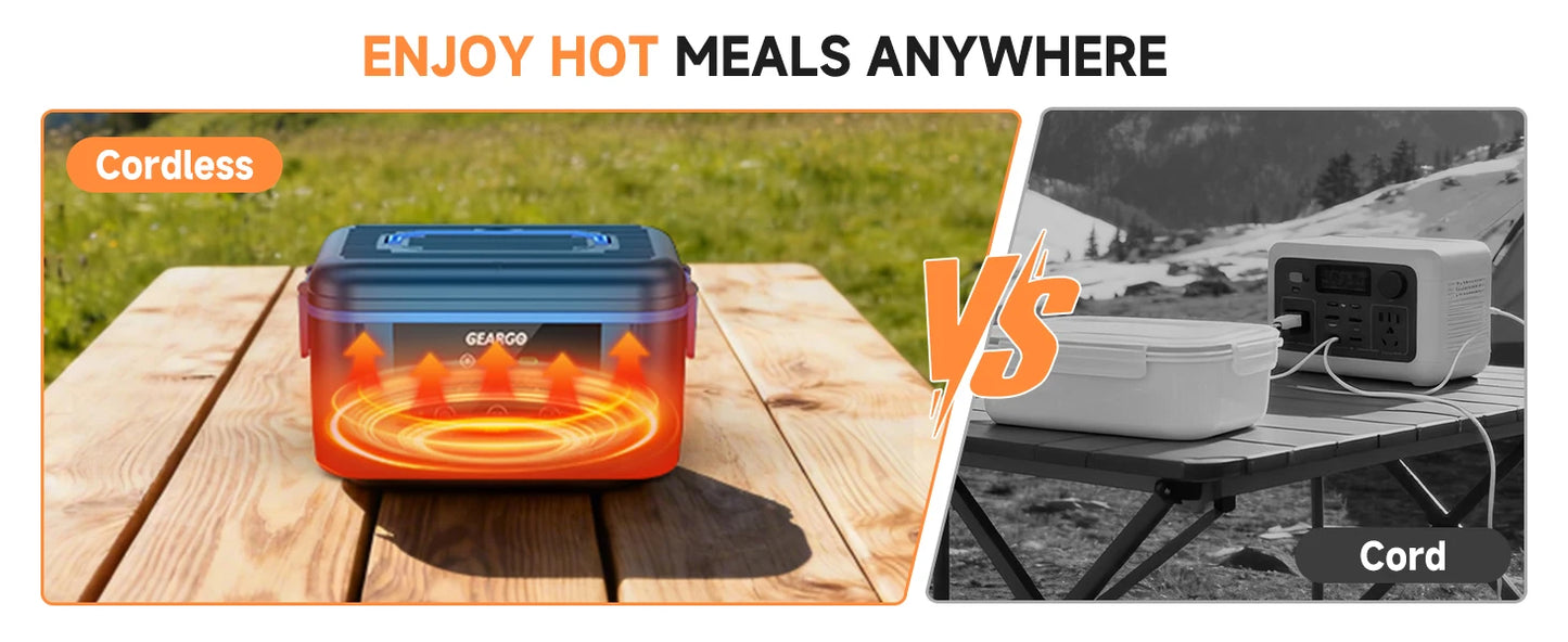Cordless Electric Lunch Box,1.6L 24000mAh Rechargeable Heated Lunch Box with Ice Crystal Box,24 Hours Self Heating Lunchbox