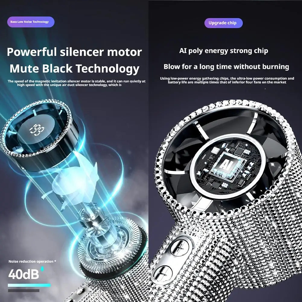 New Diamond Handheld Small Fan 199 gears adjustment Portable Handheld Turbo Fan Luxury Modes Digital Display Electric Fan