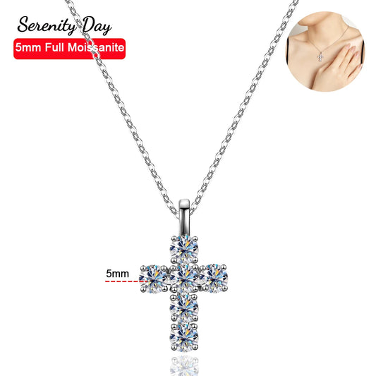 Serenity 3ct D Moissanite Cross Necklace Women Men Gift S925 Sterling Silver Jesus Pendant Necklace Chain Wedding Bridal Jewelry