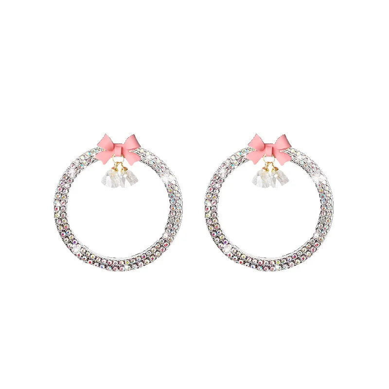 Rhinestone Bow Bell Car Start Switch Button Auto Decorative Diamond Stickers Ring Circle Trims Protective Cover Car Accessories