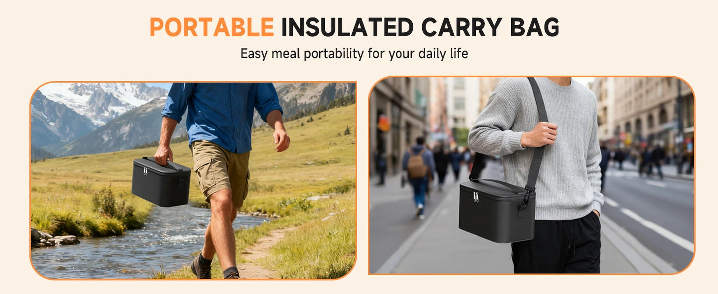 Cordless Electric Lunch Box,1.6L 24000mAh Rechargeable Heated Lunch Box with Ice Crystal Box,24 Hours Self Heating Lunchbox