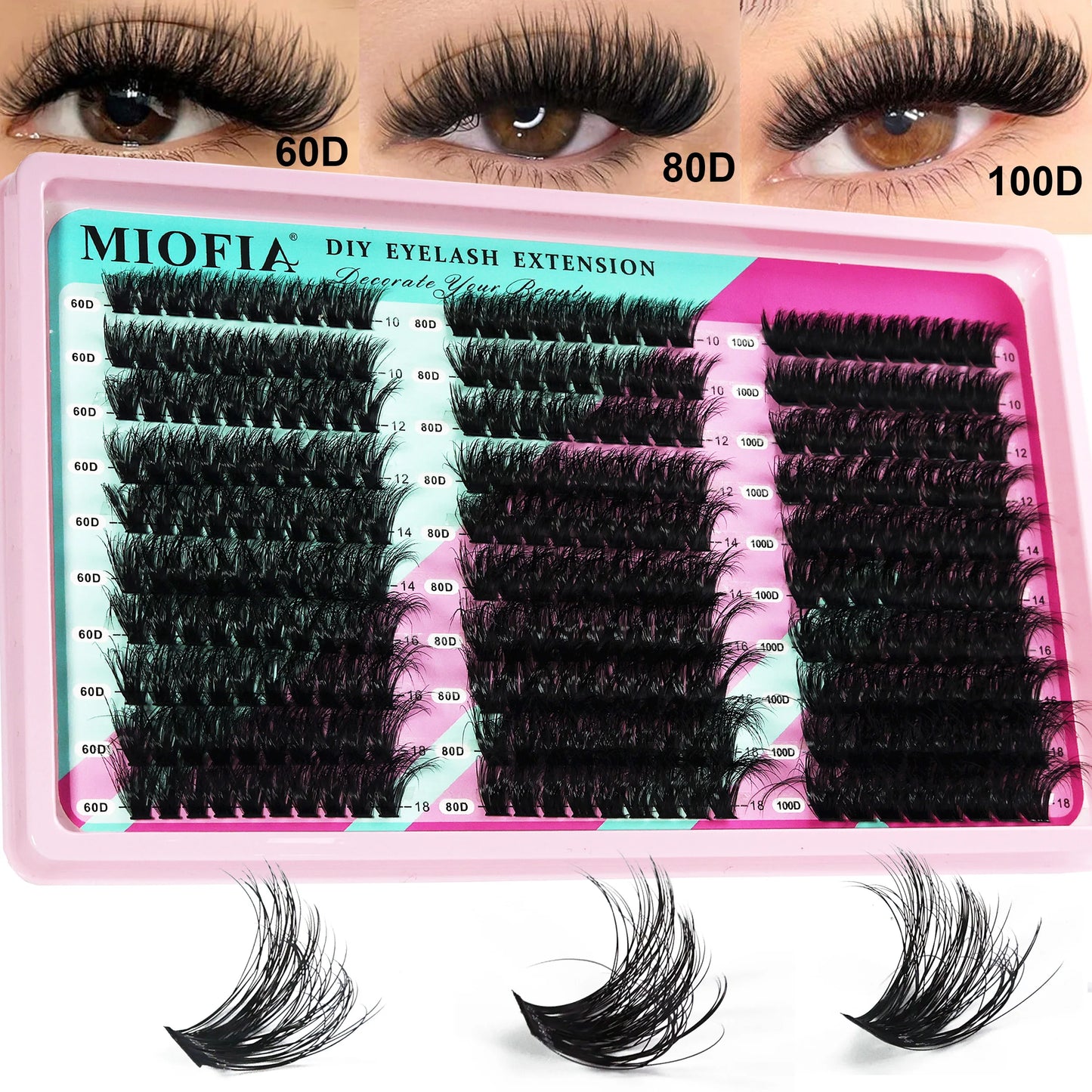 MIOFIA Wispy Thick Lashes Cluster 50D 80D 100D 150D Natural Fluffy False Eyelash Extension Cat Eye Lashes Mixed Tray Makeup