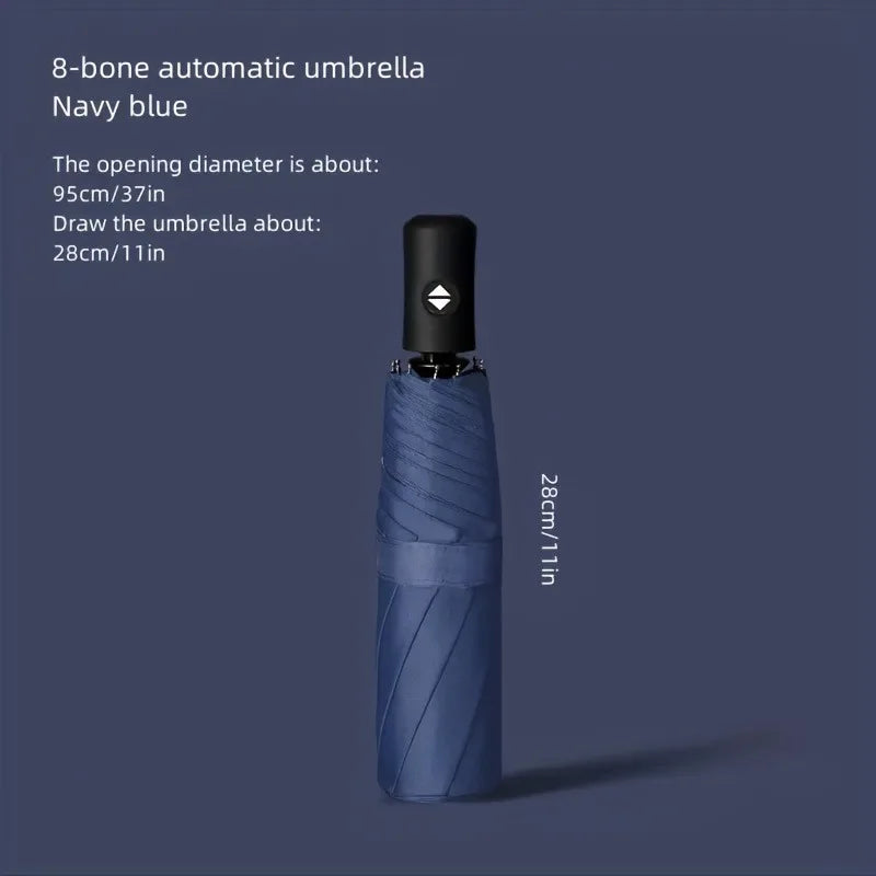 8-Rib Automatic High Quality Umbrella - One-Touch Open/Close, Compact Foldable Design for Men & Women, Navy & Black, Business &