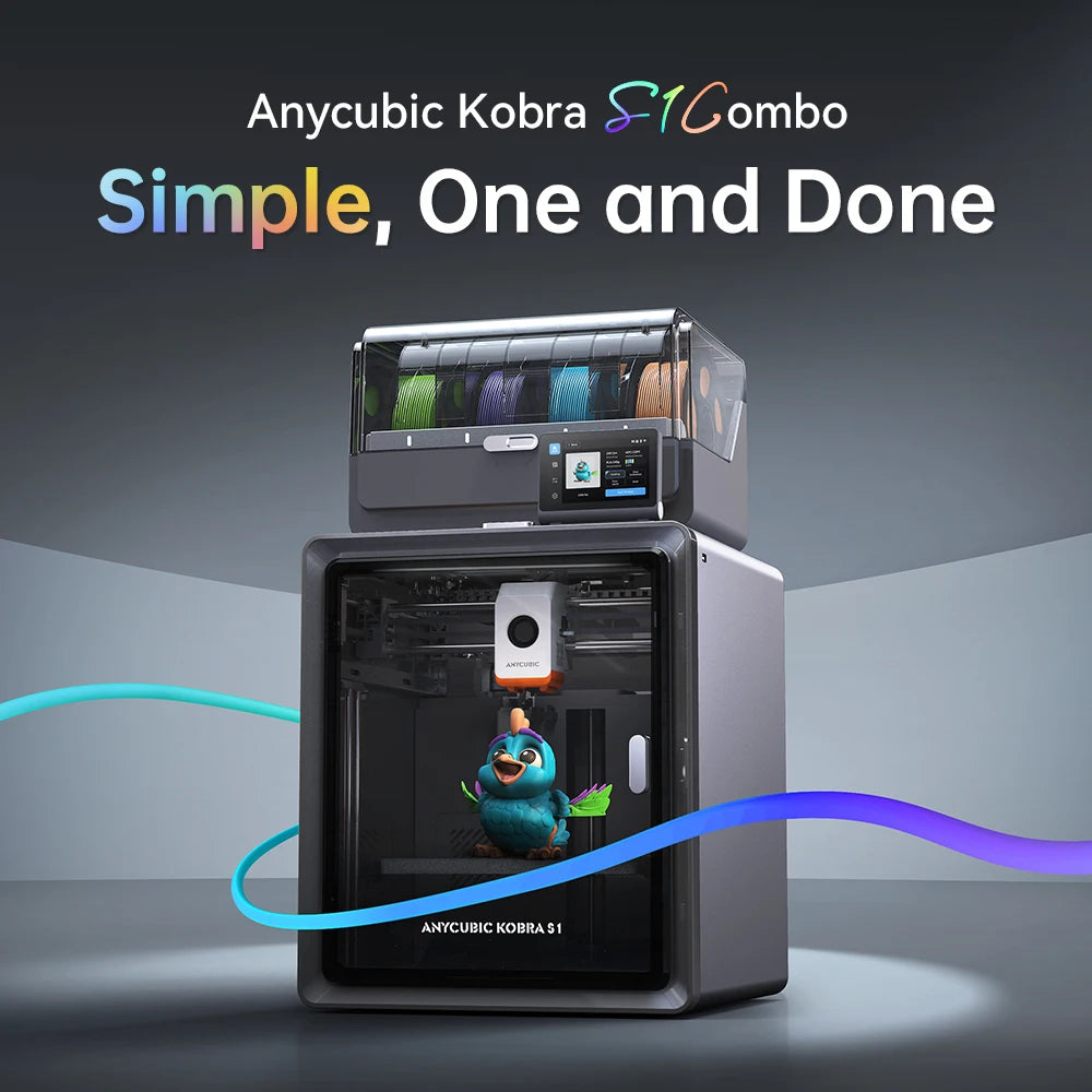 Anycubic Kobra S1 Combo Multi-Color 3D Printer Up to 600mm/s High Speed Printing Auto Leveling CoreXY Structure Direct Extruder