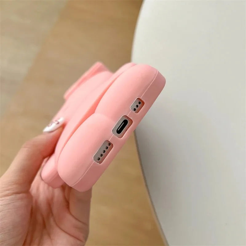 Sanrio Hello Kitty 3D Cartoon Bow Phone Case For iPhone 17 16 15 14 13 12 Pro Max 11 Anti Fall So Cute Y2K Soft Silicone Cover