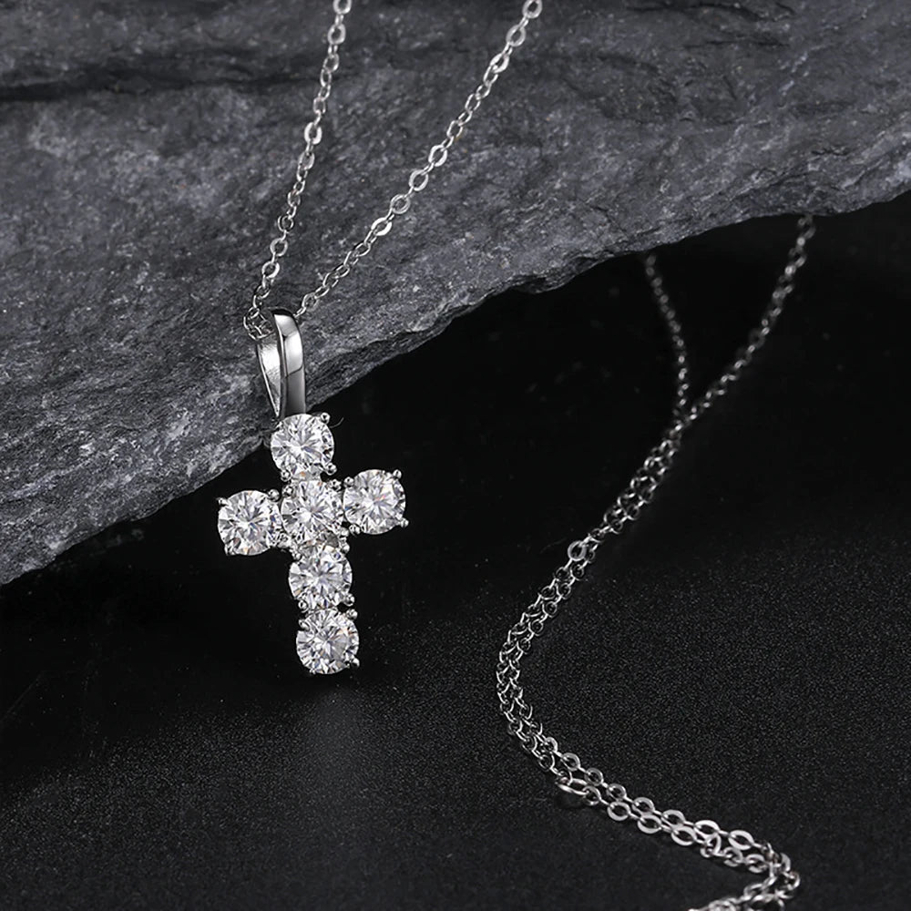 Serenity 3ct D Moissanite Cross Necklace Women Men Gift S925 Sterling Silver Jesus Pendant Necklace Chain Wedding Bridal Jewelry