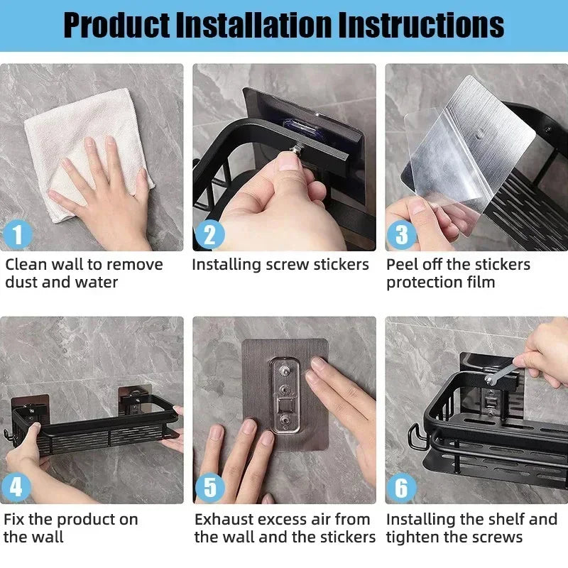 Aluminum No-Drill Shower Shelf
