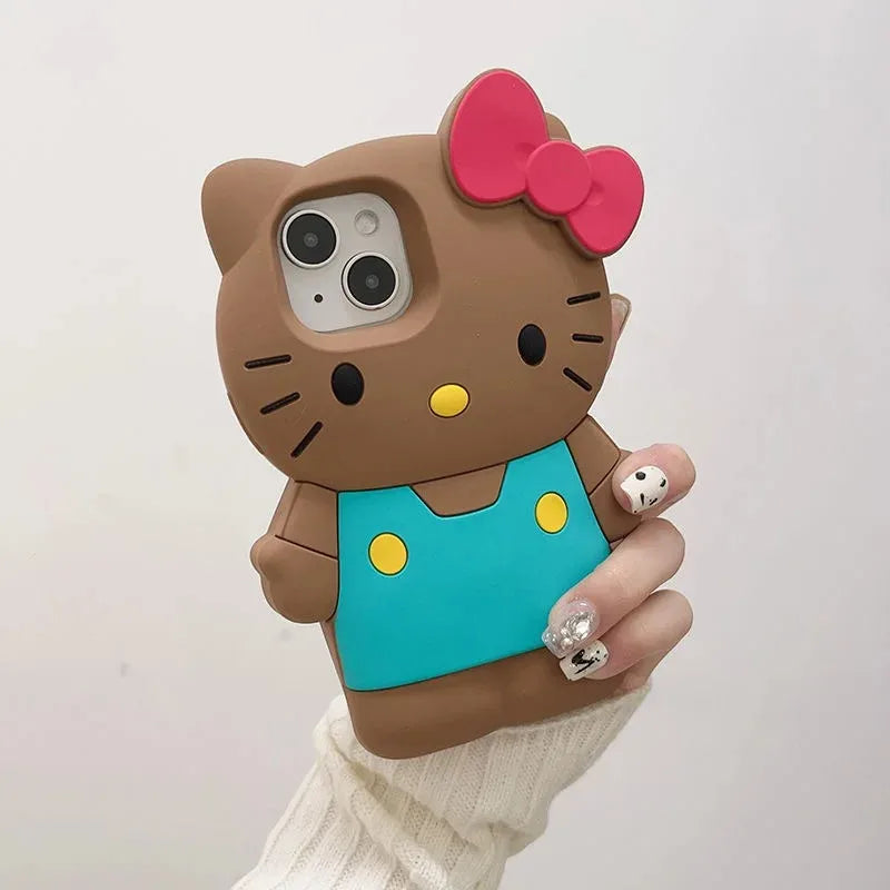 Sanrio Hello Kitty 3D Cartoon Bow Phone Case For iPhone 17 16 15 14 13 12 Pro Max 11 Anti Fall So Cute Y2K Soft Silicone Cover