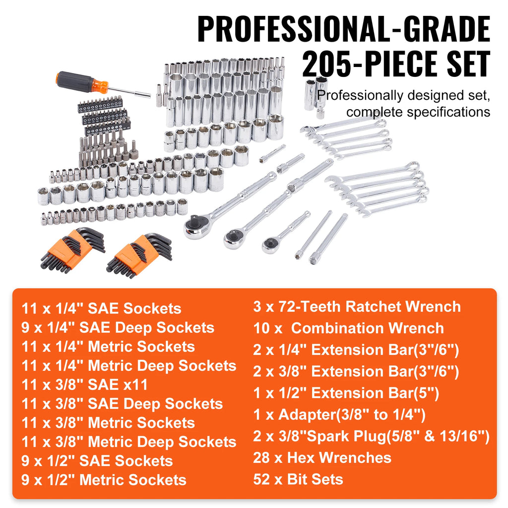 SucceBuy 145/205-Pc Mechanic Tool & Socket Set