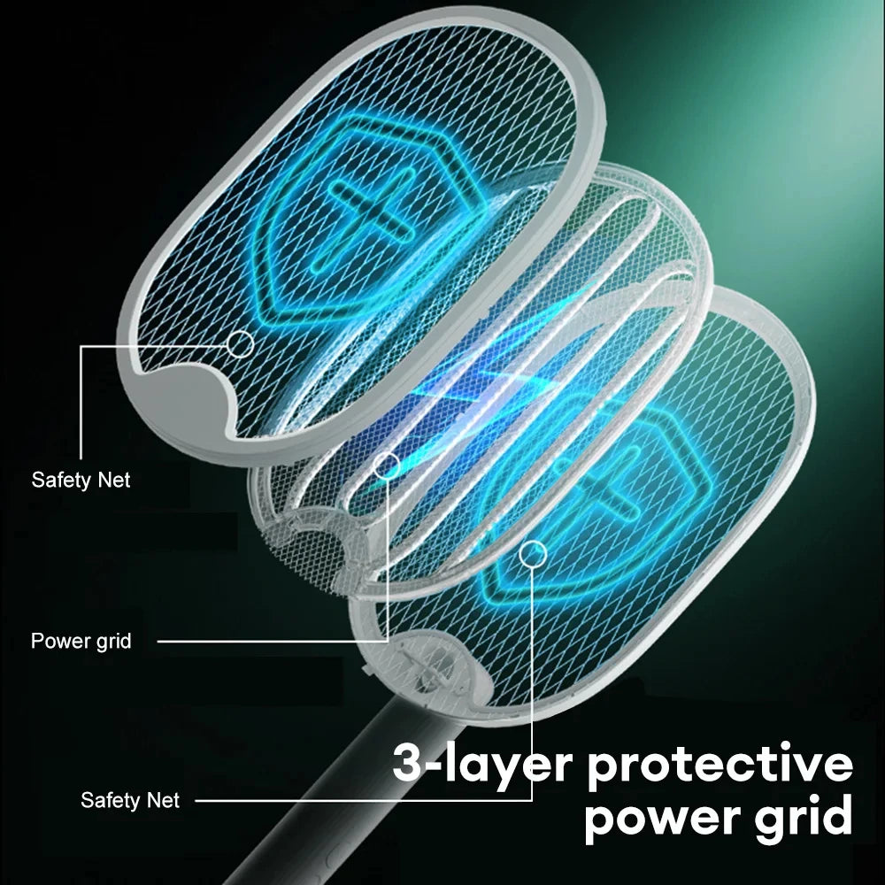 Foldable Electric Bug Zapper Racket – 3000V, USB Rechargeable