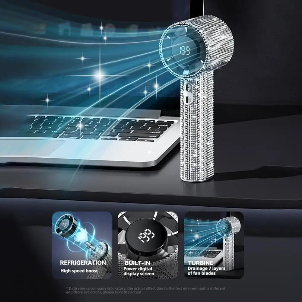 New Diamond Handheld Small Fan 199 gears adjustment Portable Handheld Turbo Fan Luxury Modes Digital Display Electric Fan