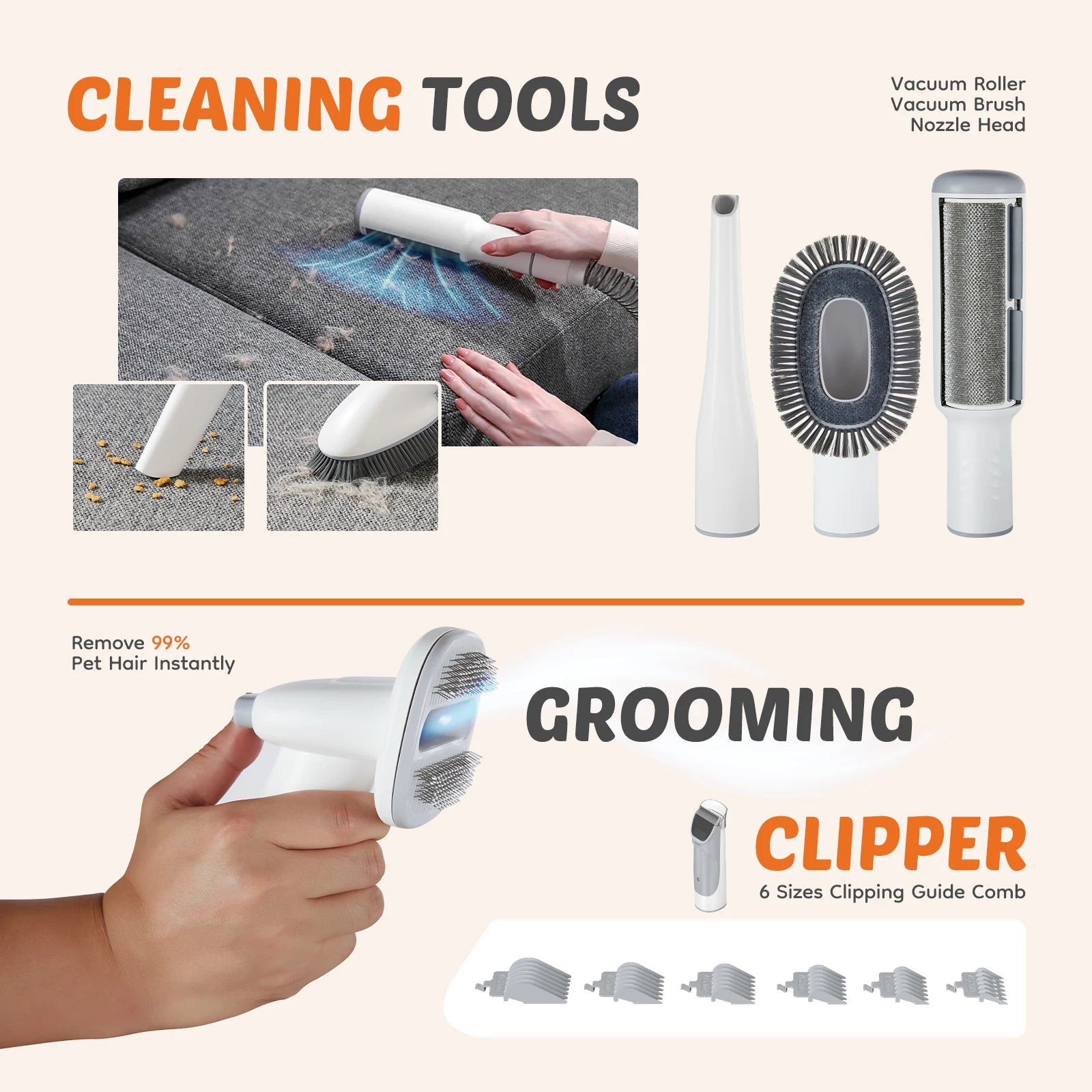Pet Grooming Vacuum Kit with Clippers