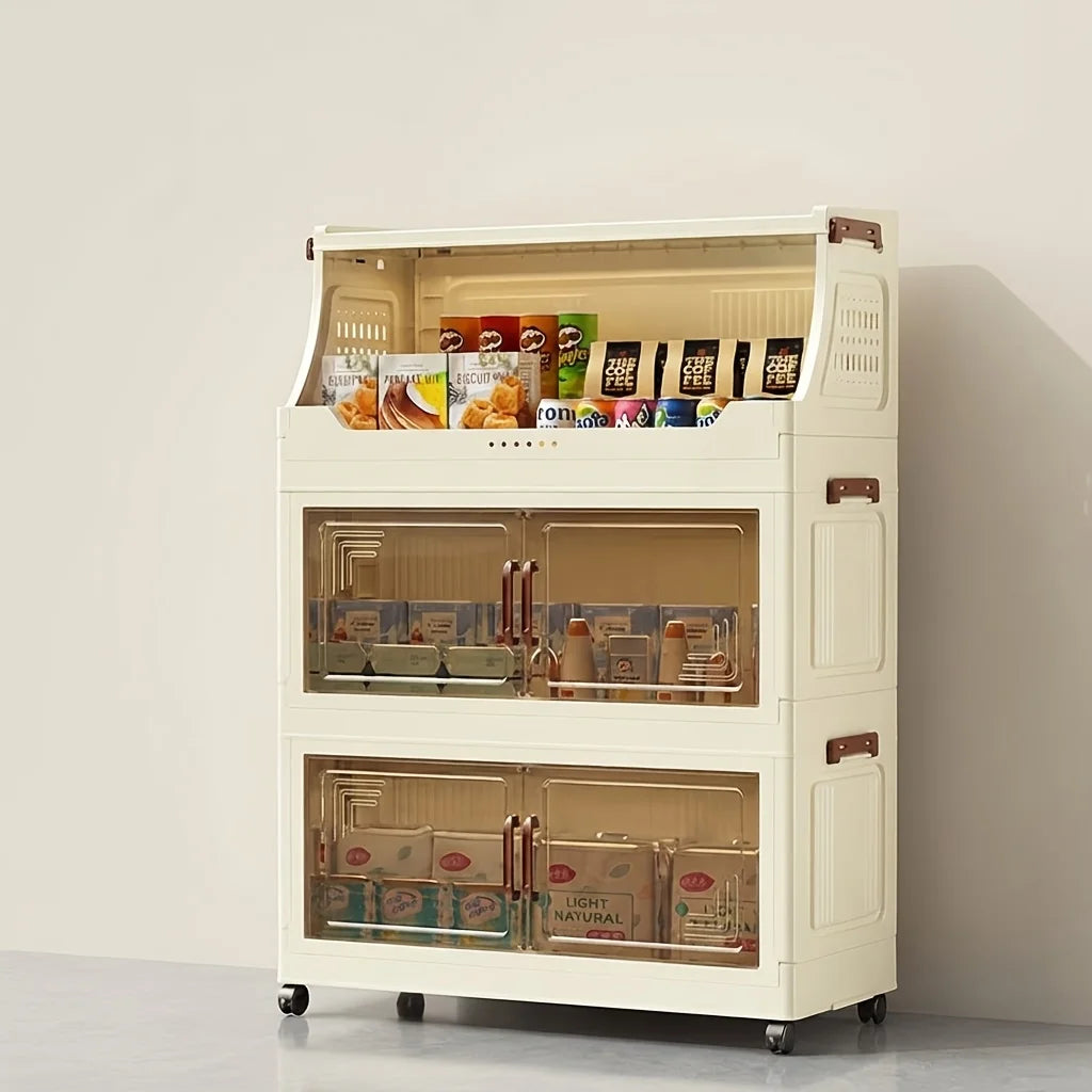 3/4-Tier Rolling Storage Cabinet – Flip Top & Clear Doors