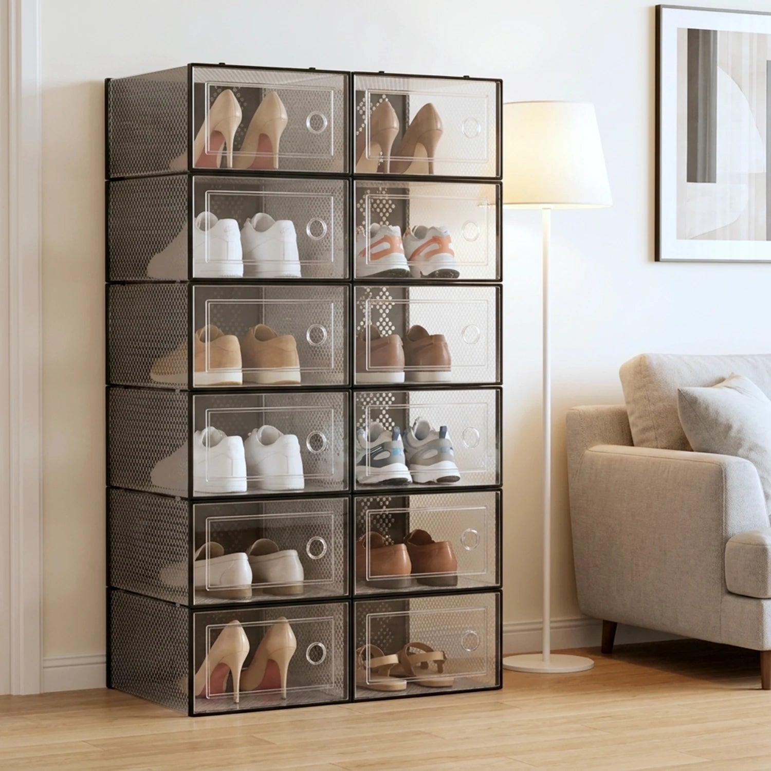 Foldable Stackable Transparent Shoe Box with Lid