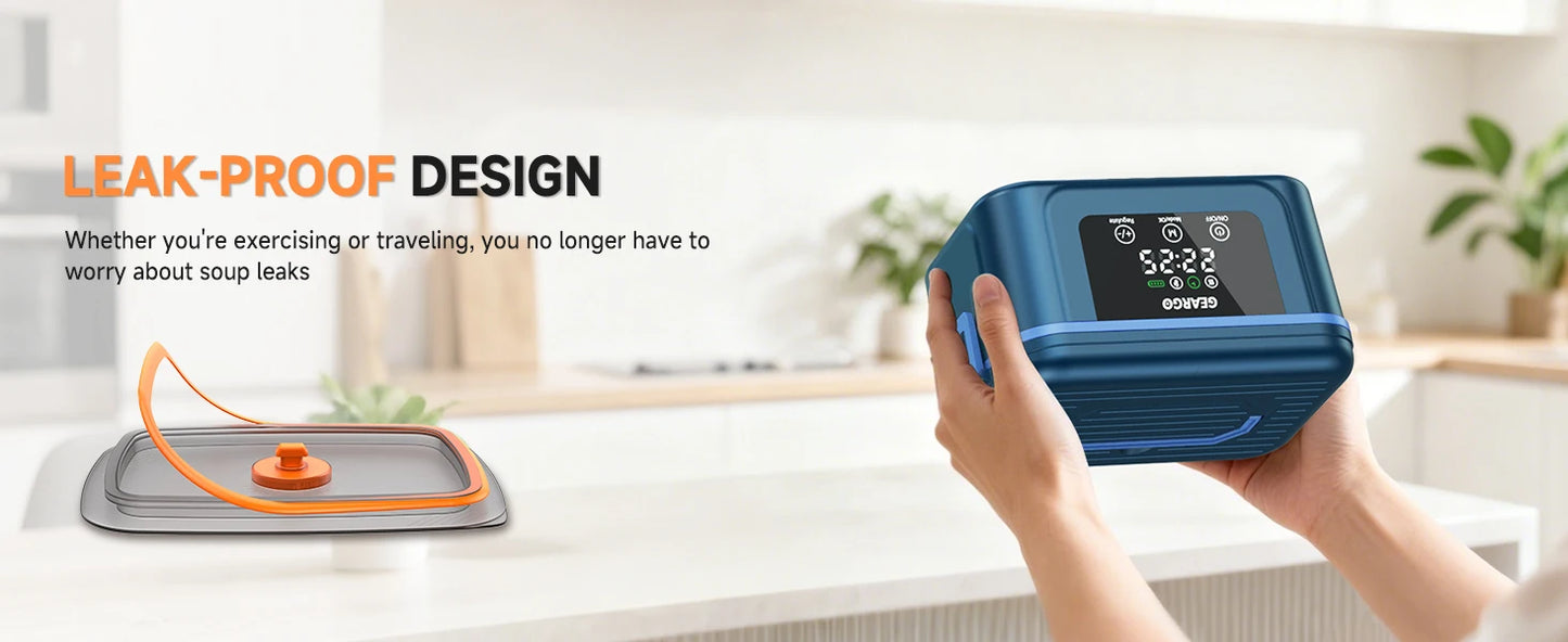 Cordless Electric Lunch Box,1.6L 24000mAh Rechargeable Heated Lunch Box with Ice Crystal Box,24 Hours Self Heating Lunchbox