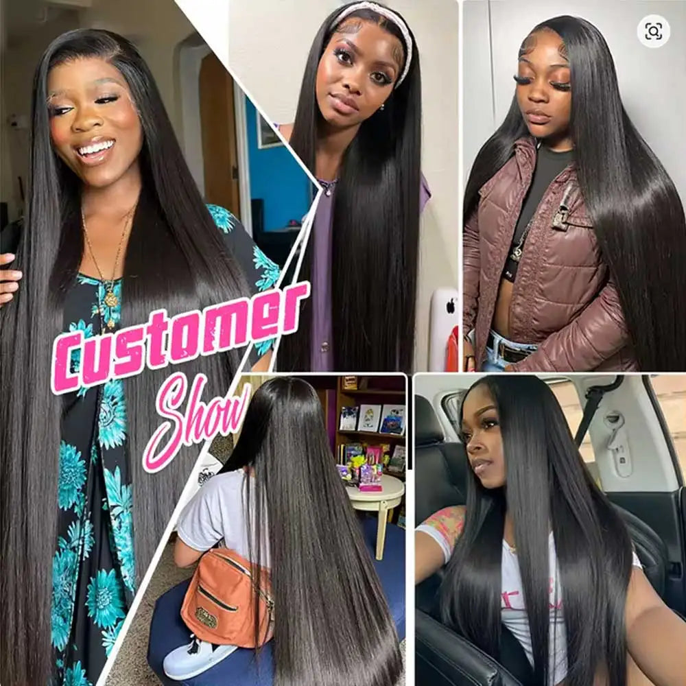 40-42" HD Lace Frontal Human Hair Wig – Glueless, Bone Straight