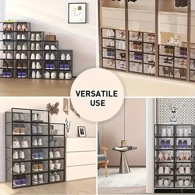 6/12pcs Transparent Shoe Boxes Stackable Shoe Cases Storage Plastic Shoes Box Dustproof Sneaker Boxes Shoes Furniture Organiz